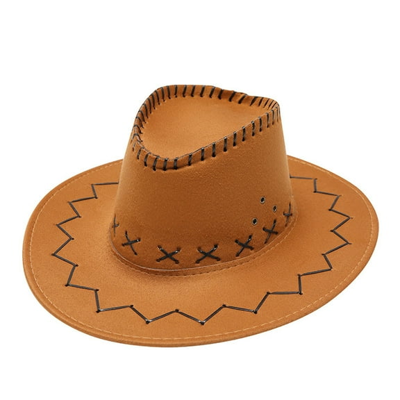 WCJM MaleAdult Casual Solid Suture Summer Western Fashion Cowboy Sun Hat Wide Brim Travel Sun Cap Khaki