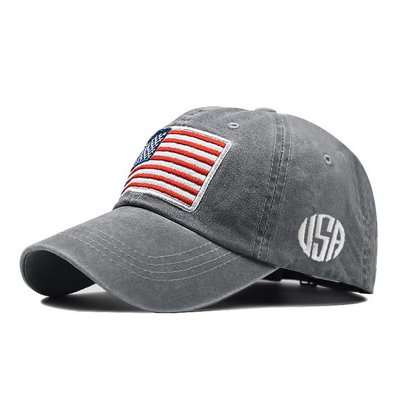 WCJM MaleAdult Classic American Flag Washed Old Letter American Sunshade Baseball Grey