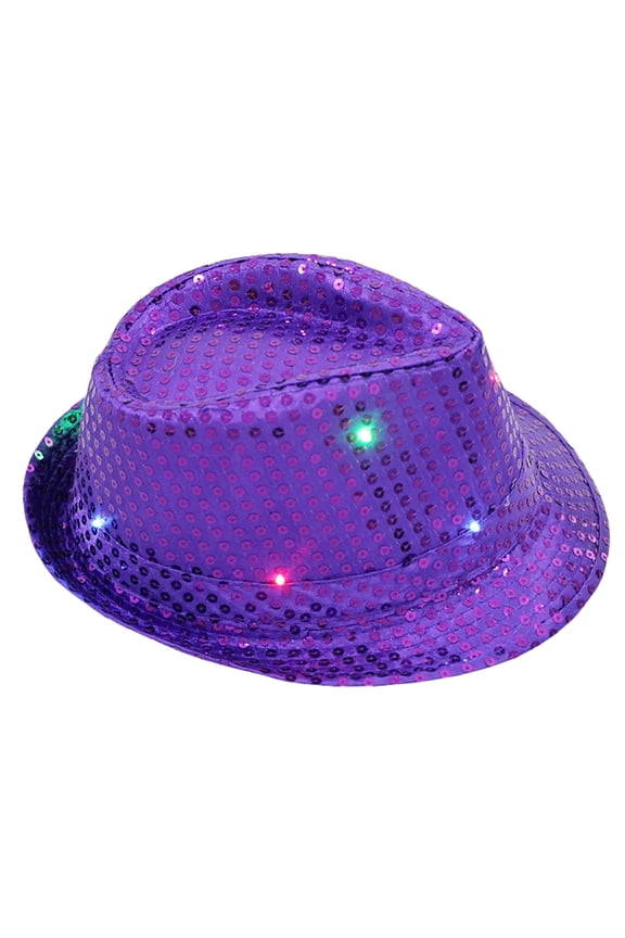 MaleLED Sequin Glow Jazz Hat Performance Props Flash Cowboy Hat Purple