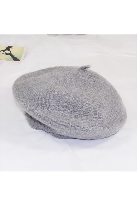 Male Ladies Solid Color Imitation Beret Bud Hat Painter Hat Grey