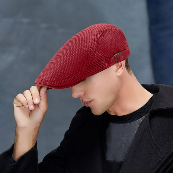 WCJM MaleMen Breathable Mesh Summer Hat Newsboy Beret Cap Cabbie Flat Cap Red