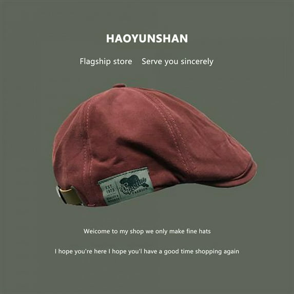 WCJM MaleMen Summer Beret Vintage British Solid Color Adjustable Men Beret Hat Painter Hat Red