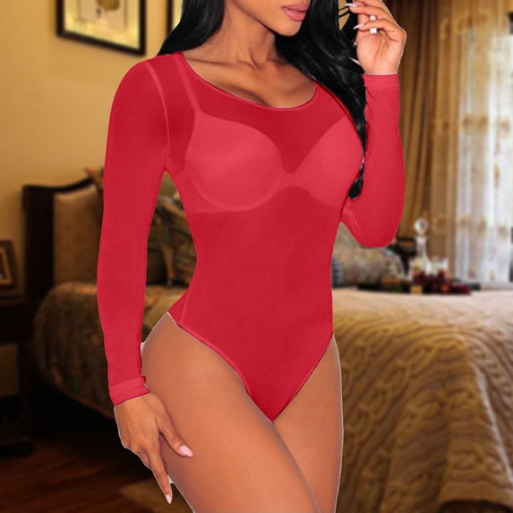 WCJM Mesh Chemise for Women Negligee Style Nightgown with Sheer Fabric Flowing Nightie for Comfortable Sleep or Lounge(Red)