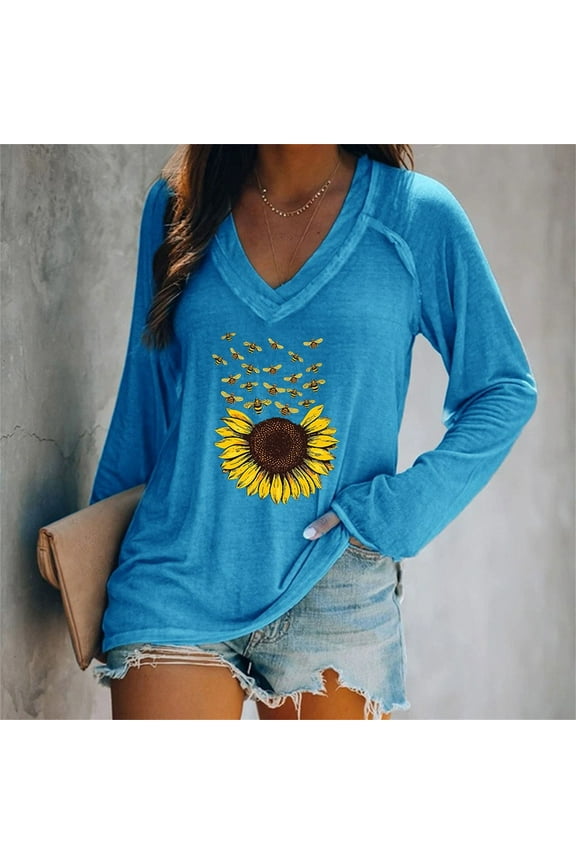 Newchoice Women's Casual Batwing Long Sleeve T Shirt Round Neck Basic Women's Long Sleeve T-Shirt Women's Blend T Shirt Printed Long Sleeve V Neck Top