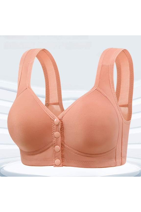 Orange New Breathable Hole Cup Front Button Mother Underwear Summer Gathering Back Without Ring Adjustment Large Size Bra