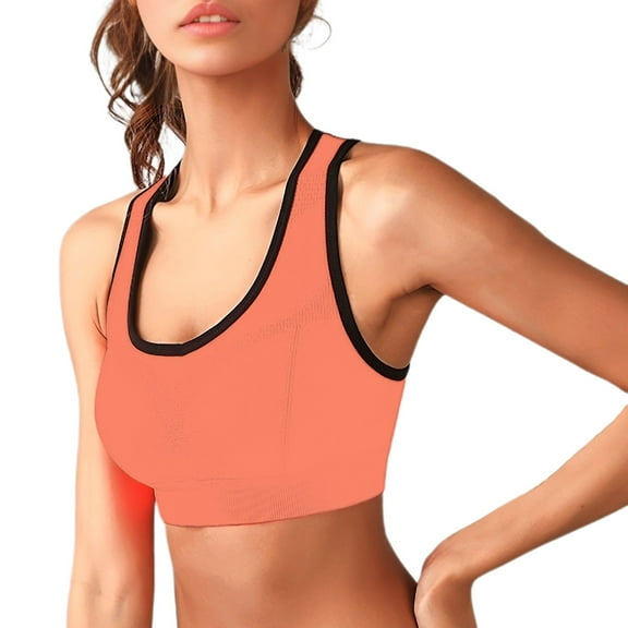 WCJM Orange Women's Color Blocked Back Hollow Vest Gathering Yoga Running Sports Bra