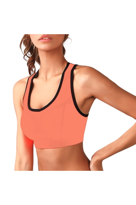 Orange Women's Color Blocked Back Hollow Vest Gathering Yoga Running Sports Bra