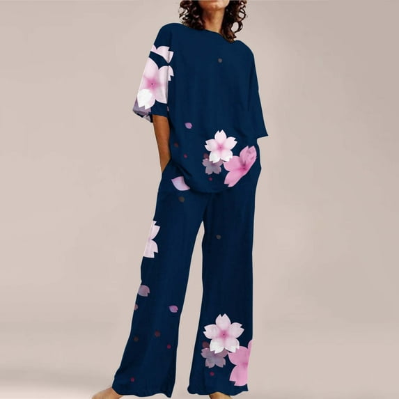 WCJM Pink Summer Outfits For Women 2 Cotton Linen Set Oversized T Shirts Straight Leg Pant Plus Size Tracksuit