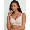 thumbnail image 1 of WCJM Pink Women Comfortable Wireless Bras Less Seam Bralettes Soft V Neck Scalloped Full Coverage Everyday Bra, 1 of 4