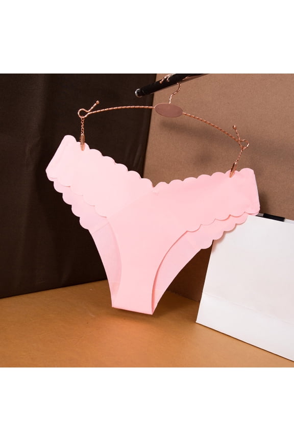 Pink Women's Summer Wavy Edge V Shaped Waist Without Marks Ice Thong Underwear For Women Waist Cotton Crotch