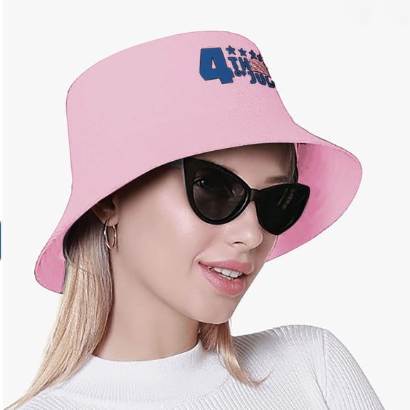 WCJM Pink cotton July 4 Independence Day American Honors Bucket Hat Adult Unisex Fishing Sun Hat Black