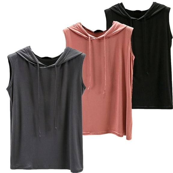 WCJM Plus Size Tops for Women Short Sleeve T Shirt Casual Summer 3 Piece Set Of Hooded Loose Plus Size Pullover Vest for Women's Mmer Thin Style Sleeveless Bottom Shirt for Versatile Wear