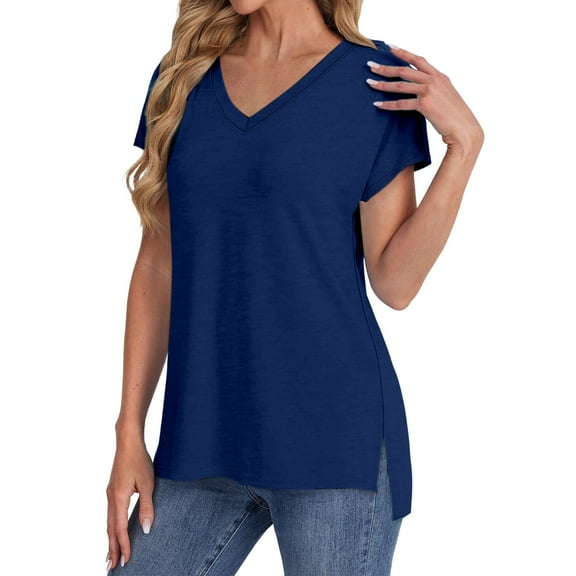 WCJM Plus Size Tops for Women Short Sleeve T Shirt Casual Summer Women's Short Sleeve T-Shirt Womens Summer Daily Casual V Neck Shirts Short Sleeve Tops Blouses Loose Fit Shirt