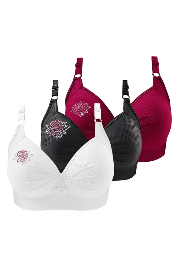 Purple 3 Pack Sports Bras for Women 2026 Comfortable V Neck No Underwire Bra Adjustable Strap Breathable Soft Bras