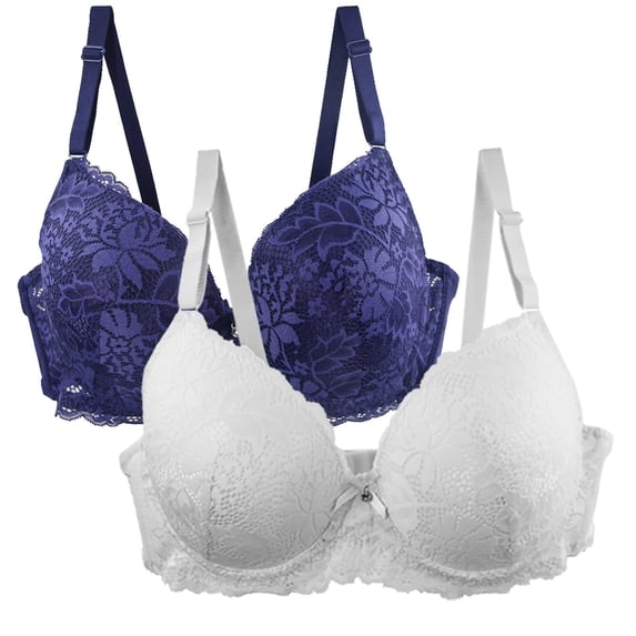 WCJM Purple Pack Of 2 Women's Bra Set Lace Up Bra Set Comfortable Lace Bra With Adjustable Straps Elegant Underwear For Everyday And Leisure Multicoloured Bras