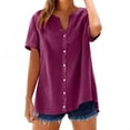 thumbnail image 1 of WCJM Purple Shirt for Womens Shirts Loose Button Shirt Tops Stand Solid Color Sleeve Collar Casual Women's Shirt, 1 of 4