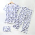 thumbnail image 1 of WCJM Purple Women's Cotton Pajama Set Cute 2 Piece Set Comfy Summer V Neck Short Sleeve Shirt Capri Sleepwear, 1 of 3