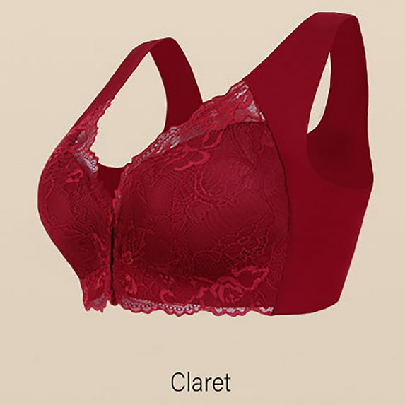 WCJM Red Plus Size Front Closure Elastic Up Comfort Bra Women's Wirefree Lace Bra Everyday Bras For Women