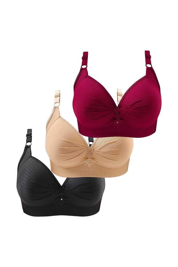 Red Thin Laceless Comfortable Breathability Underwear Large Size Brater Buckle Female Bra V Neck Vest Bralette Wireless Bra