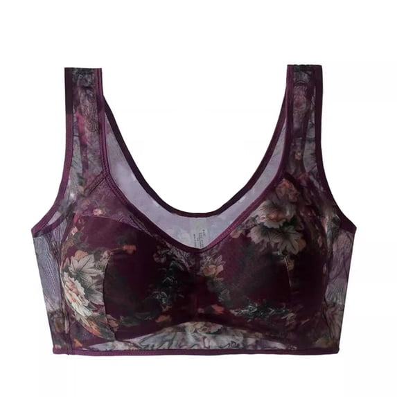 WCJM Red Women's Large Size Outer Wear Lace Mesh Printed Underwear Vest Full Cup Fixed Straps Bra For Women