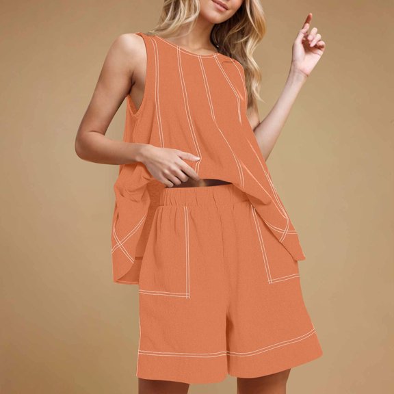 WCJM Red Women's Shorts Short Sleeves Casual Two Piece Casual Suit