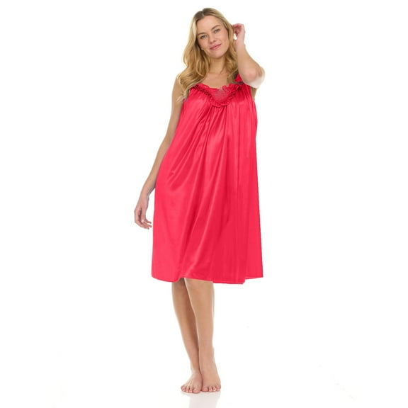WCJM Red Womens Pajamas NightGowns For Women Sleeveless Satin Silk Nightshirt For Women Wide Strap Plus Size