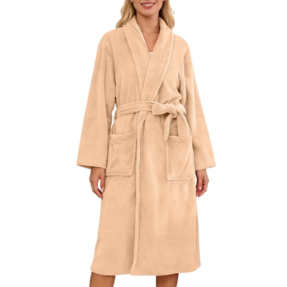 WCJM Robes for Women Belted Long Robe for Women Open Front with Pockets Soft Loungewear Housecoat