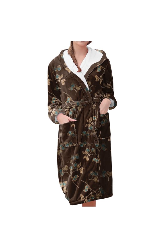 Satin Robe for Women Long Warm Printed Robe for Women Bathrobe Loungewear Cozy House Robe Soft Pajama