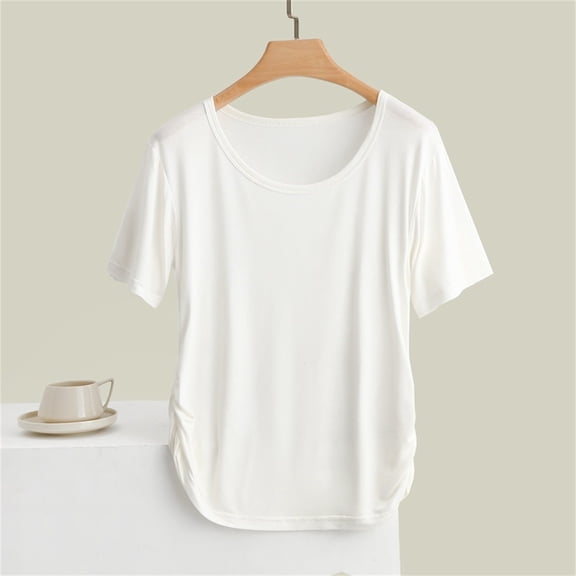 WCJM Shirts for Women Trendy Women Shirts Summer New Short Sleeved T Shirt for Women Slim Fit and Slimming Design Irregular Pleats Pure Desire for Style Pleating and Waist Cinching Tops