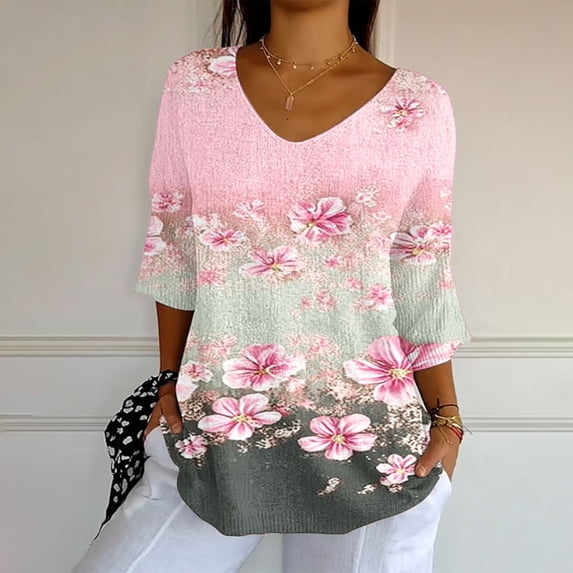 WCJM Shirts for Women Trendy Women Shirts Women's Breast Cancer Awareness Print Shirt V Neck T Shirt