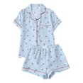 thumbnail image 1 of WCJM Short Sleeve Button Down Loungewear Set for Women Printed Lapel Collar Shirt Drawstring Shorts Soft Breathable Home Pajamas, 1 of 2