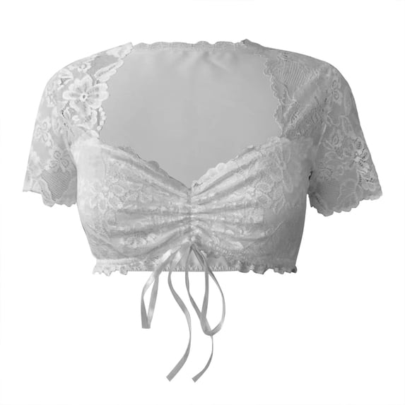 WCJM Short Sleeve Corset Top Renaissance Peasant Blouse for Women V Neck Shirt (White,M)