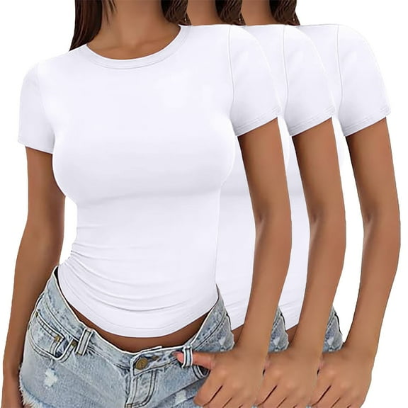 WCJM Short Sleeve Fitted T Shirts for Womens Women's Short Sleeve T-Shirt Women's Crop T Shirt Girls Summer Pullover Top Women's Thin Round Neck Fashion Short Sleeves