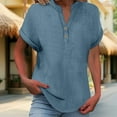 thumbnail image 1 of WCJM Short Sleeve Fitted T Shirts for Womens Women's Short Sleeve T-Shirt Women's Fashionable and Casual Solid Color V Neck Wrinkle Cloth Button Short Sleeve Rolled Up T Shirt Top, 1 of 7
