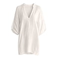 thumbnail image 1 of WCJM Short Sleeve Flowy Ruffle Cover Up Women Swimsuit Cover Up Dress V Neck Beach Bikini (White,M), 1 of 5