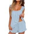 thumbnail image 1 of WCJM Short Sleeve Sleepwear Sleeveless Frilled Top Short Pants Set Women Soft Daily Two Piece Suit, 1 of 5
