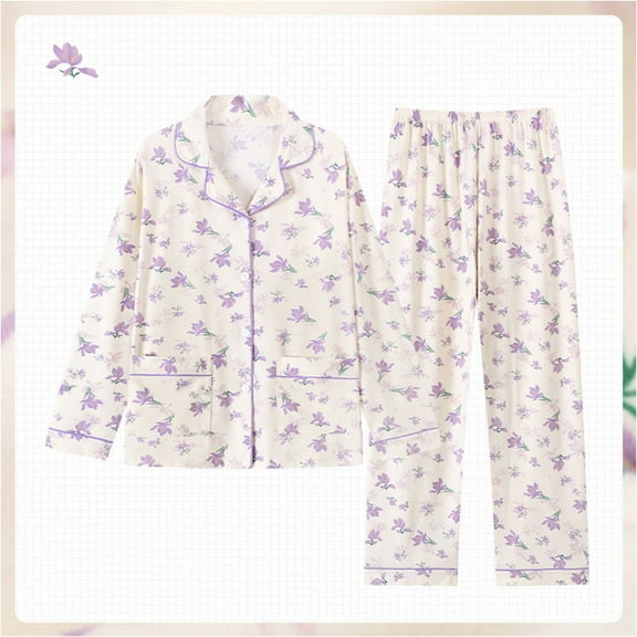 WCJM Short Sleeves Shirt Fashion Pajamas Spring and Autumn Long Sleeve Pants Imitation Cotton Set Loose Large Home Clothes