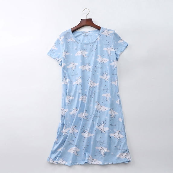 WCJM Clear Women's Nightgown Women's Plus Size Cute Home Clothes Knitted Cotton Sweet And Short Sleeved Round Neck Pajamas