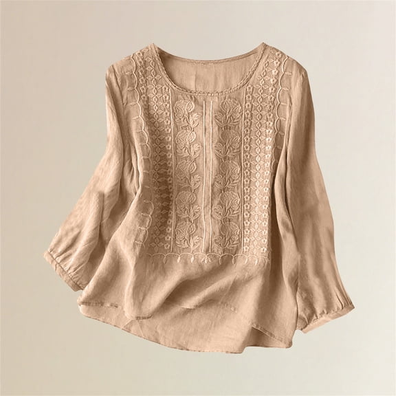 WCJM Simply Southern Long Sleeve T Shirt Womens Women's Long Sleeve T-Shirt Women's Long Sleeve Linen Cotton Top With Embroidery Breathable Casual Blouse for Daily Wear Work Dating