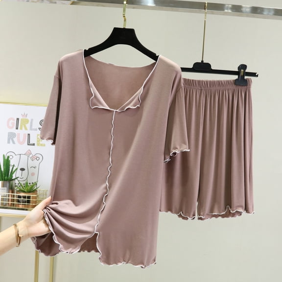 WCJM Soft & Khaki Women's Pajama Sets 2 Piece Sleepwear Tops And Sleep Shorts Set Soft Set With Pockets Summer