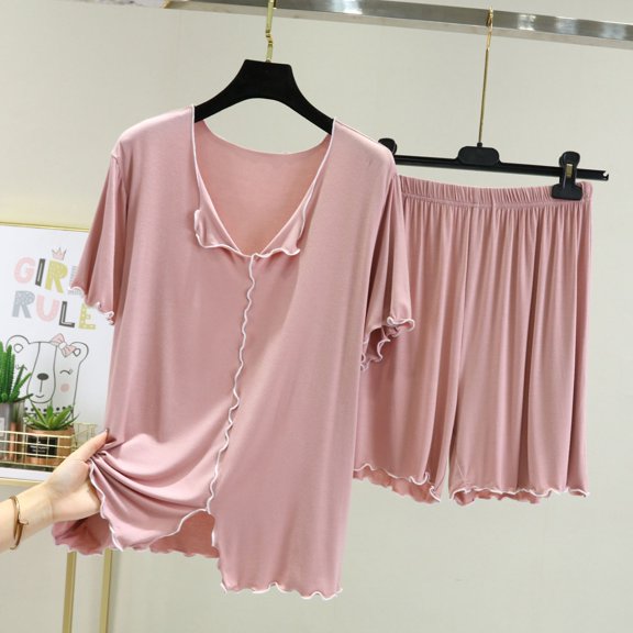 WCJM Soft & Pink Women's Pajama Sets 2 Piece Sleepwear Tops And Sleep Shorts Set Soft Set With Pockets Summer