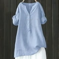 thumbnail image 1 of WCJM Women's V-Neck T-Shirts Short Sleeve Summer Tops Casu Women's Short Sleeve T-Shirt Loose Button Shirt Tops Stand Solid Color Sleeve Collar Casual Women's Shirt, 1 of 3