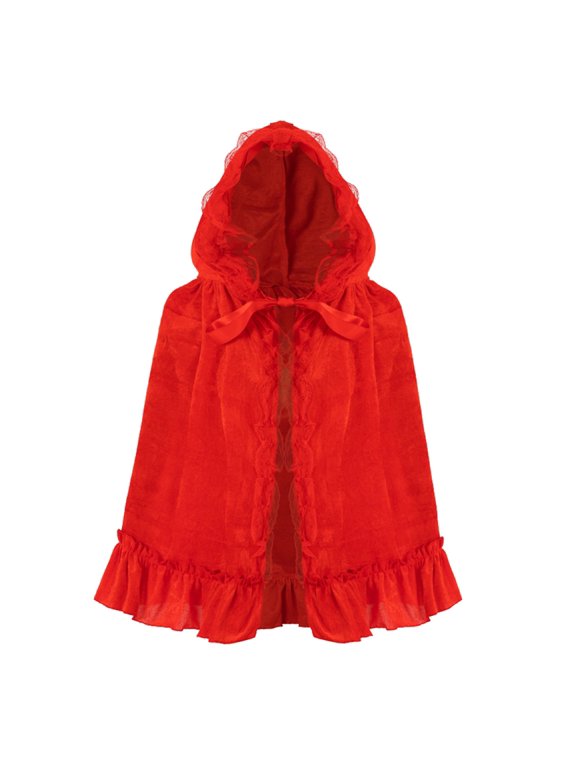 Stunning Red Hooded Cloak with Lace-Trimmed Shawl Dramatic Floor-Length Cape for Fantasy Reenactments Charity Balls Cabaret Acts and Night Out Performances