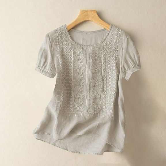 WCJM Summer Shirts for Womens Shirts Women's Fashionable Casual Solid Color Pleated Cotton and Linen Tops Shirts and T Shirts