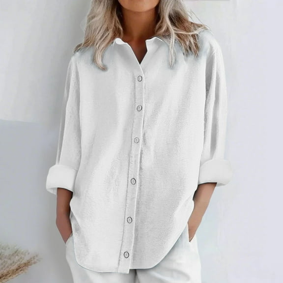 WCJM Summer Shirts for Womens Shirts Womens Daily Casual Linen Shirts Long Sleeve Shirts Tops Casual Blouses Loose Fit Shirt