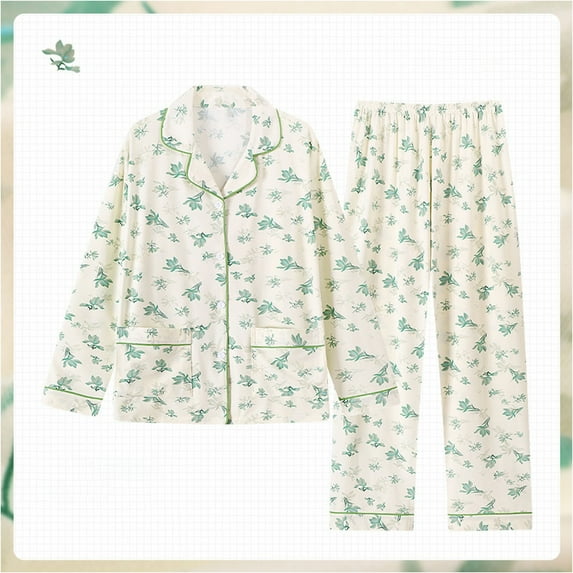 WCJM Summer Sleepwear Fashion Pajamas Spring and Autumn Long Sleeve Pants Imitation Cotton Set Loose Large Home Clothes