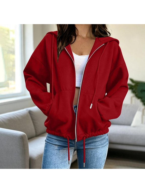 Supreme Comfortable Full Zip Hooded Jacket for Women Loose Fit Long Sleeve Hoodie with Large Carry-All Pocket Soft Premium Fabric for Lazy SunRoad Trips and Work-From-Home Days