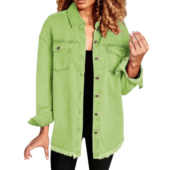 WCJM T Shirt Dresses for Women 2026 Women Shirts Washed Denim Shirt Jacket Fashion Casual Women's Jacket