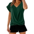 thumbnail image 1 of WCJM T Shirts V-Neck Green Solid Color Solid Color V Neck T Shirt Elegant Short Sleeved Top for Spring and Summer Women's Clothing, 1 of 5