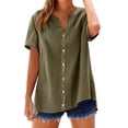 thumbnail image 1 of WCJM T Shirts for Womens Shirts Loose Button Shirt Tops Stand Solid Color Sleeve Collar Casual Women's Shirt, 1 of 4